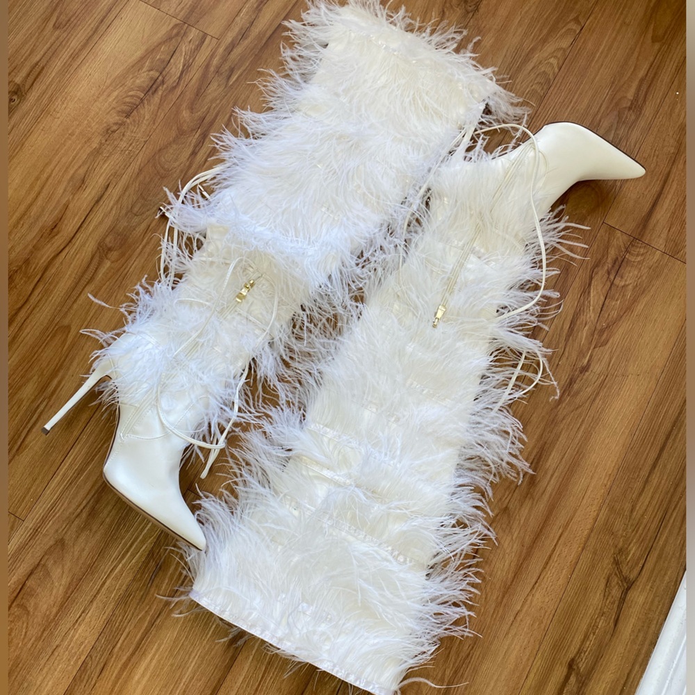 Liliana White Feather Lace Up Boots